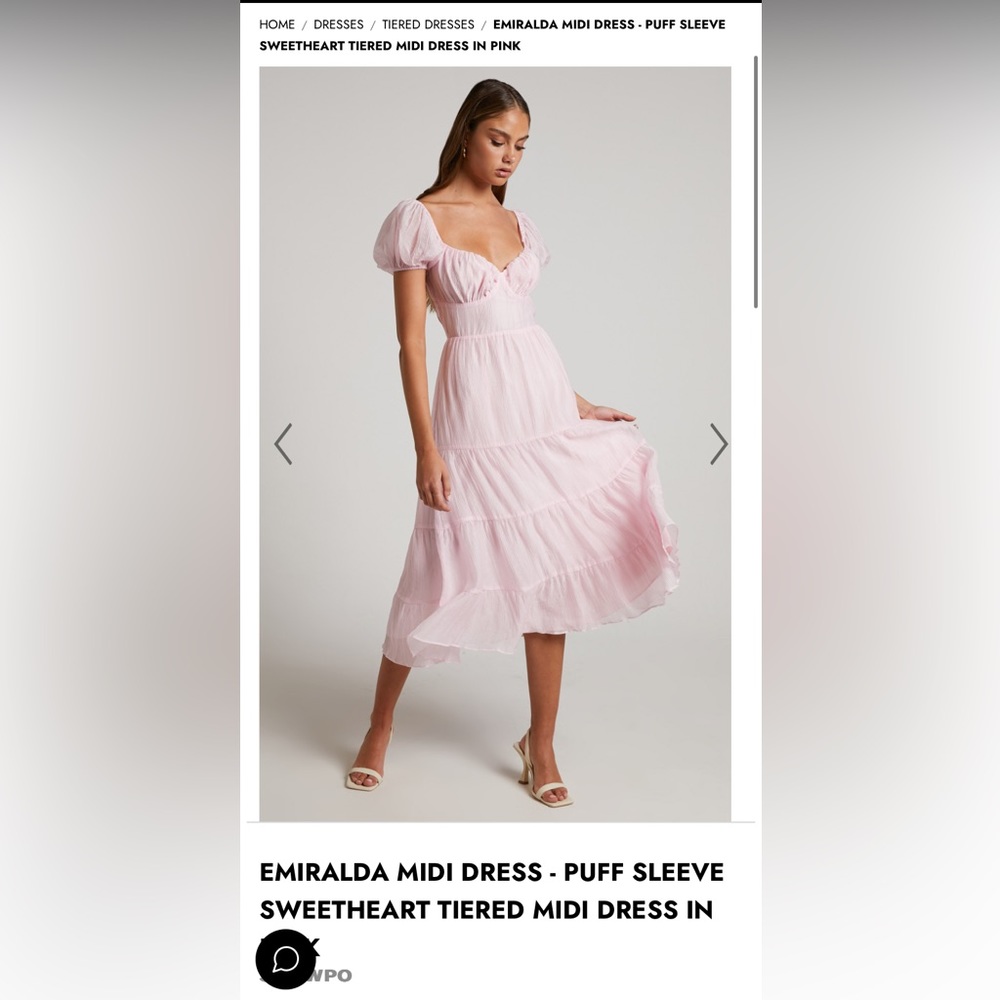 SHOWPO EMIRALDA MIDI DRESS - PUFF SLEEVE SWEETHEART TIERED MIDI DRESS IN PINK
